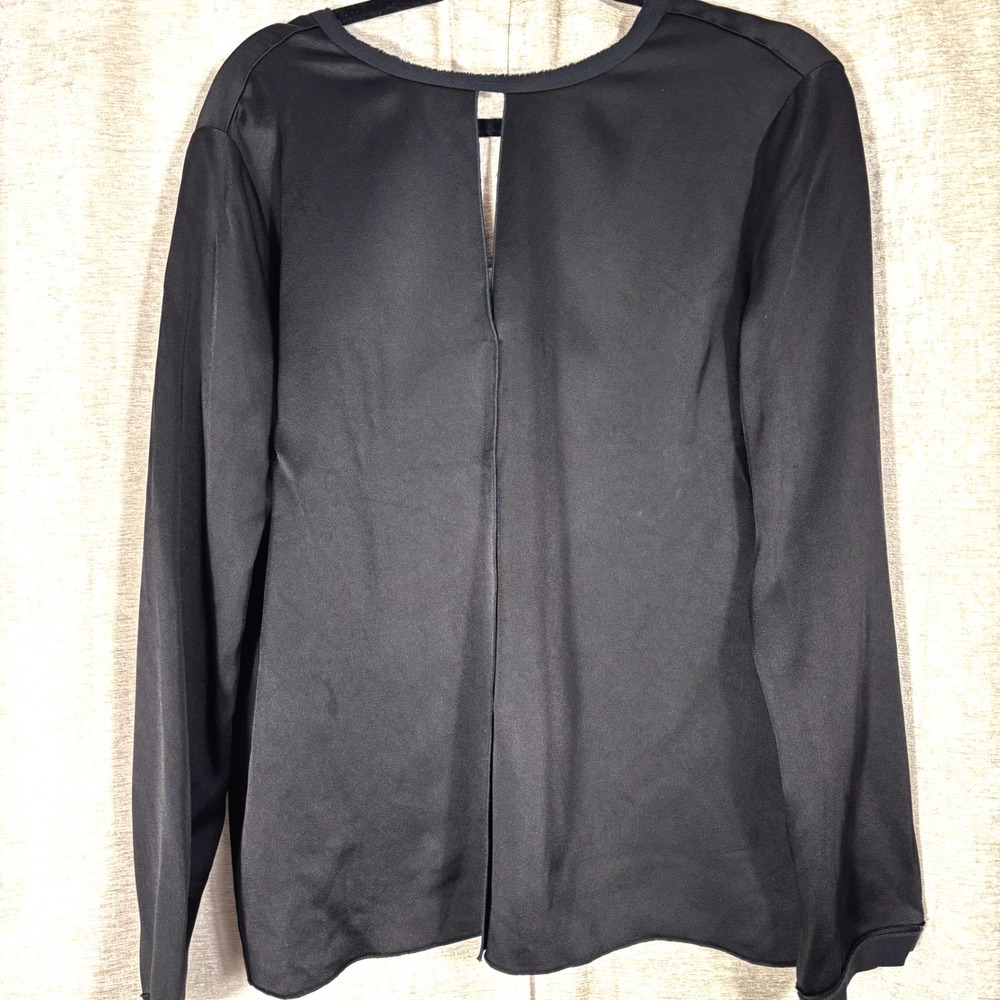 NWT Forte Forte Long Sleeve Satin Blouse Black Raw Edge Cuffed Key Hole Sz 8